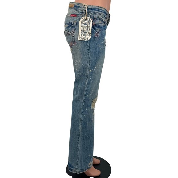 VTG NWT Abercrombie Distressed Rhinestone Beaded Embroidered Jeans | McBling Y2K - Picture 12 of 16